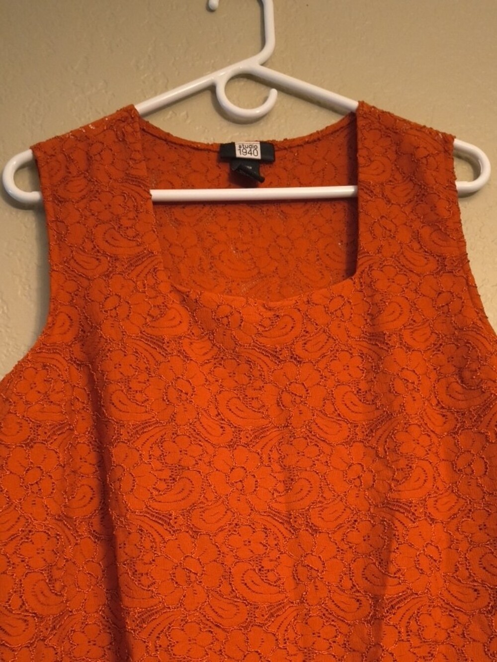 Studio 1940 Vintage Rust Colored Lace Square Neck Tank 18/20W Floral Embroidery - Picture 3 of 6